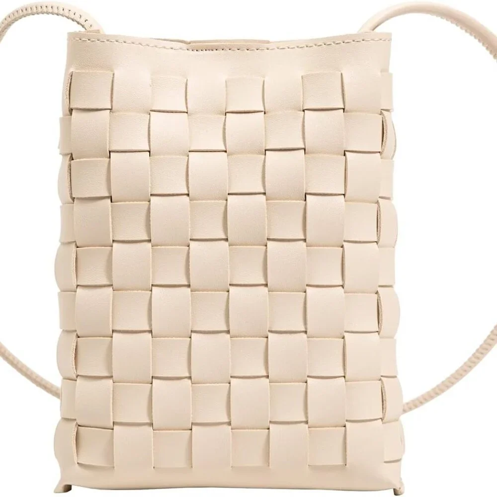 Woven Small Crossbody Bag PU Leather Compact Phone Purse for Women Teen